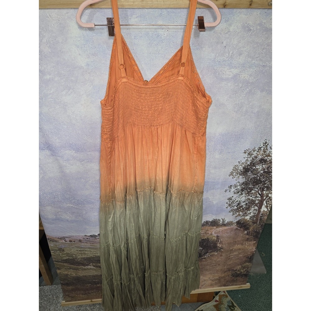 Ashley Stewart Boho Ombré Tiered Maxi Dress Orange Green Lace Details Plus Sz 18 - Picture 10 of 14
